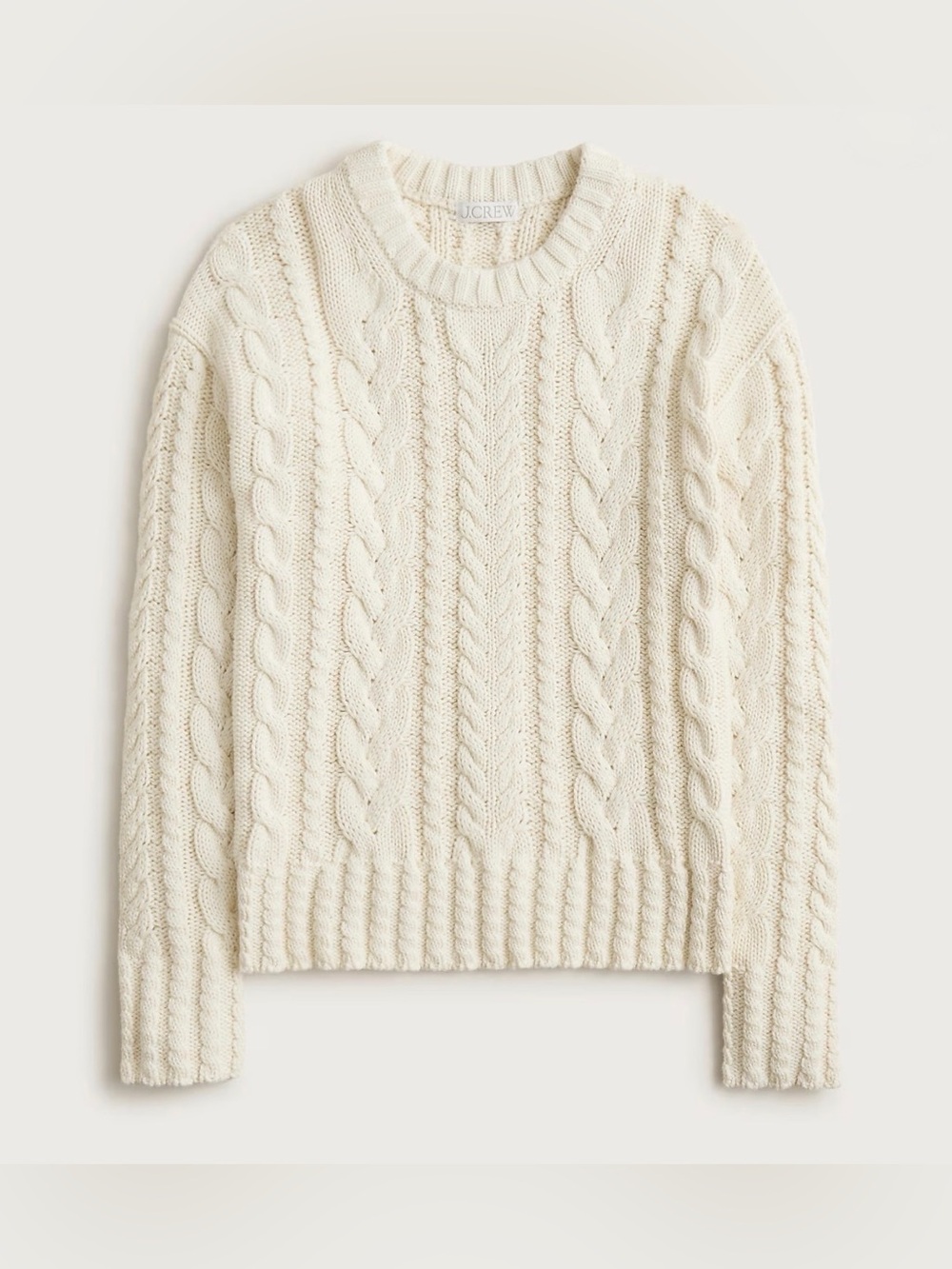 J. Crew Off-White Cable Knit Crewneck Sweater.100% cotton.Relaxed chunky.S